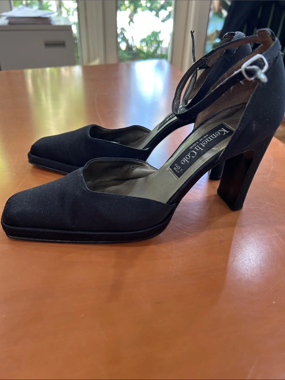 Kenneth Cole Black Square-Toe Ankle-Strap Block Heels